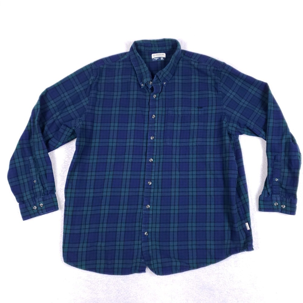 Magellan Outdoors Button Front Flannel Shirt Classic Fit 3XL Navy Plaid Workwear